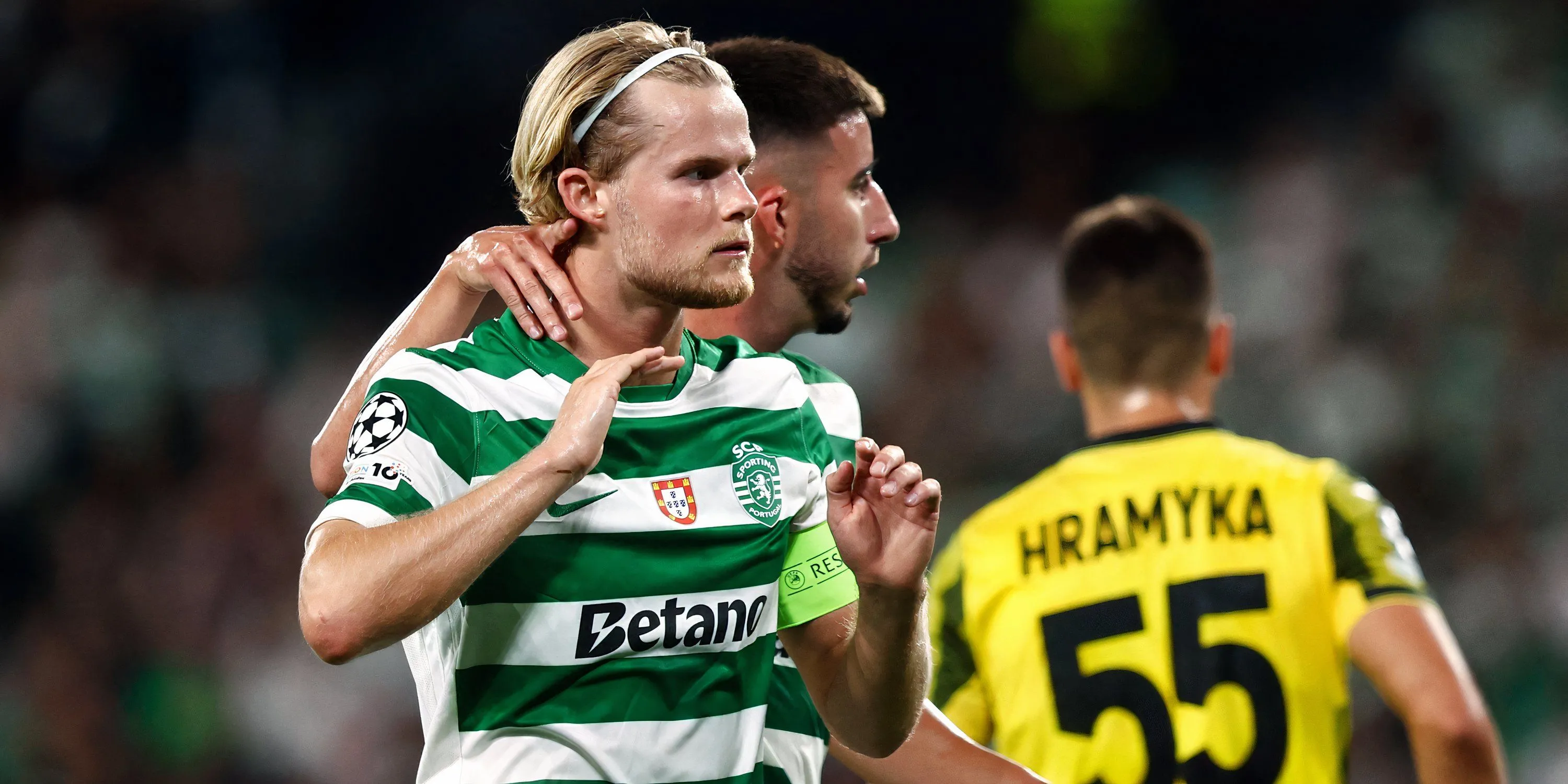 Morten Hjulmand trong màu áo Sporting CP, tiền vệ phòng ngự đa năng được Man City quan tâm